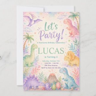 Color Dinosaur Birthday Invitation Editable Einladung