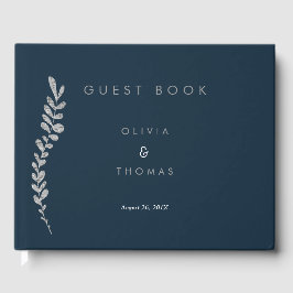 Color Editable Silver Leaf Wedding Gästebuch
