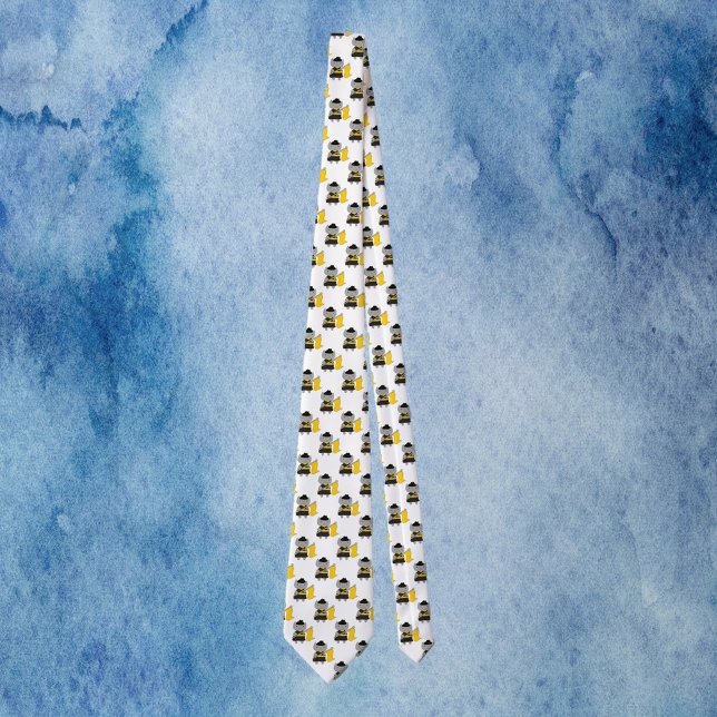 Color Guard Gray Cat Black and Yellow Krawatte (A tie with a pattern of gray cats with a black and yellow color guard uniform.)