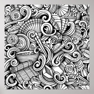 Color It Poster japanische Art der Ernährung