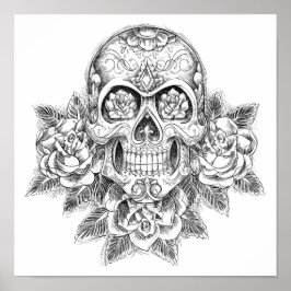 Color It Poster Skull und Rose