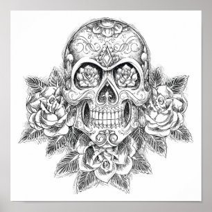 Color It Poster Skull und Rose
