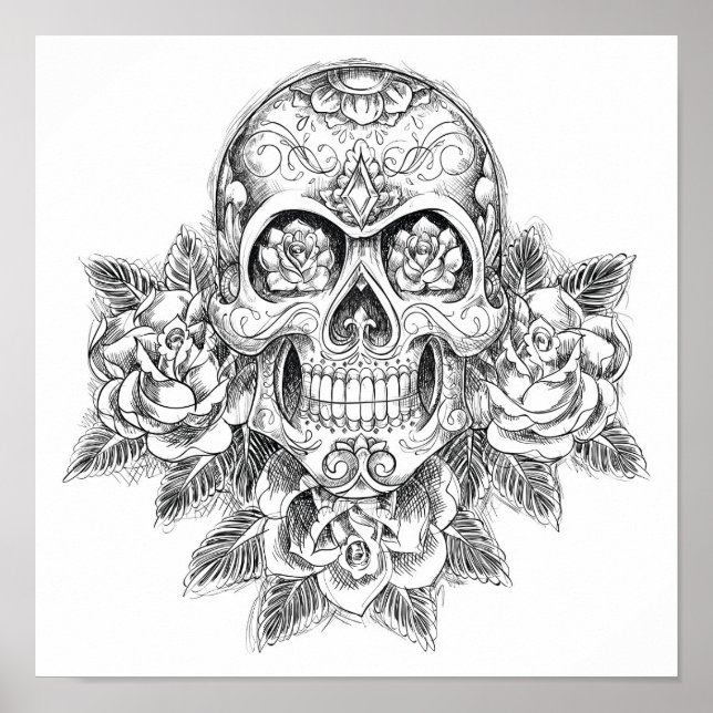 Color It Poster Skull und Rose (Vorne)