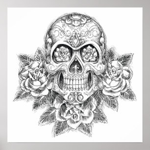 Color It Poster Skull und Rose