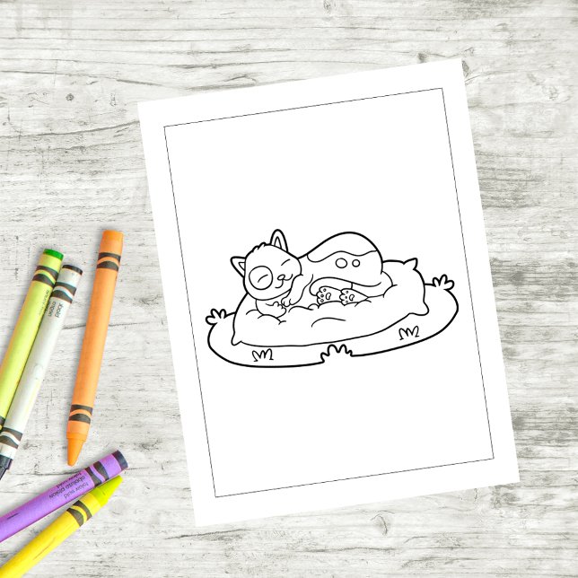 Color Me Cat Sleeping | Kinder-Aktivitätskarten Postkarte (Von Creator hochgeladen)