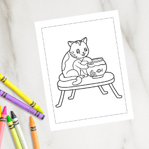 Color Me Cat und Fishbowl Kinder-Aktivitätskarte Postkarte