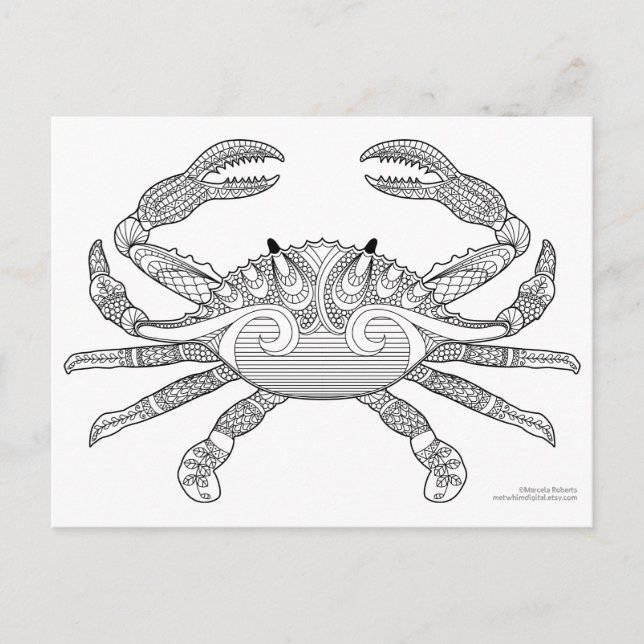 Color Me Crab Nautical Zen Doodle Illustration Postkarte (Vorderseite)