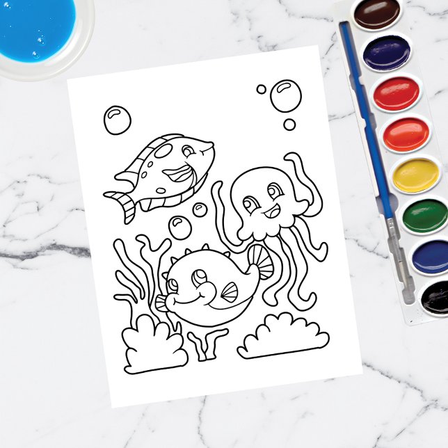 Color Me Fisch und Tintenfisch | Kinder-Aktivitäts Postkarte (Von Creator hochgeladen)