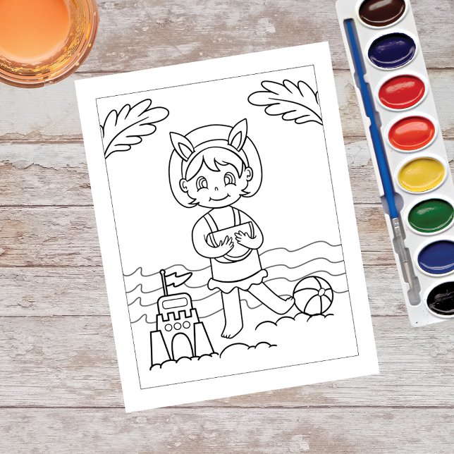 Color Me Girl am Strand | Aktivitätskarten Postkarte (Von Creator hochgeladen)