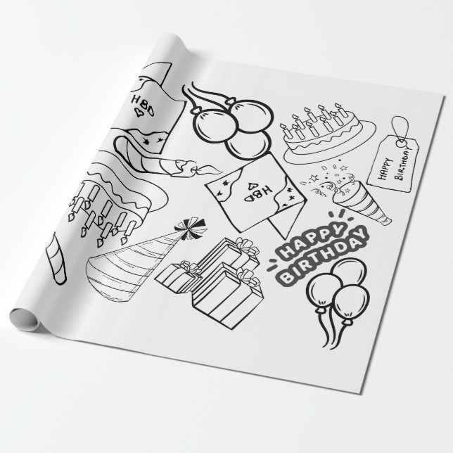 Color Me - Happy Birthday Wrapping Paper Geschenkpapier (Ungerollt)