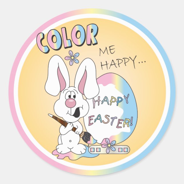 Color Me Happy Bunny Rabbit - Ostern Runder Aufkleber (Vorderseite)