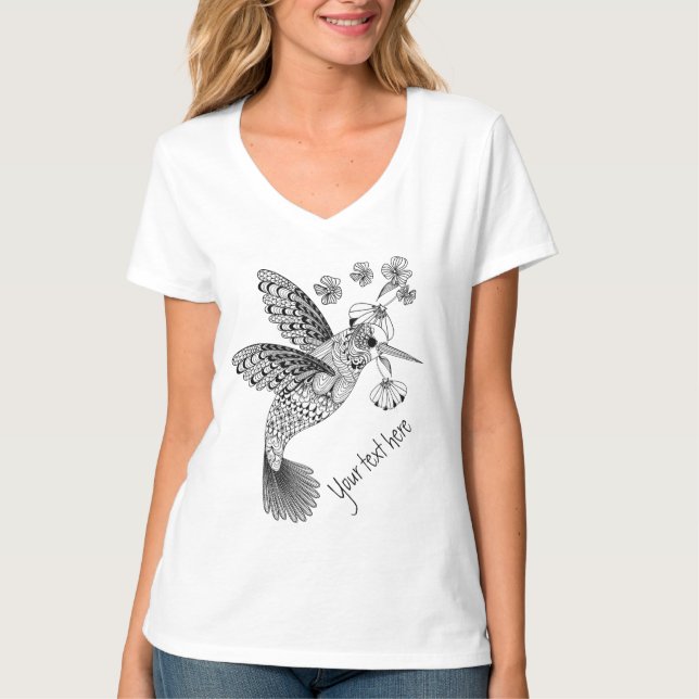 Color Me Hummingbird Floral DIY T-Shirt (Vorderseite)