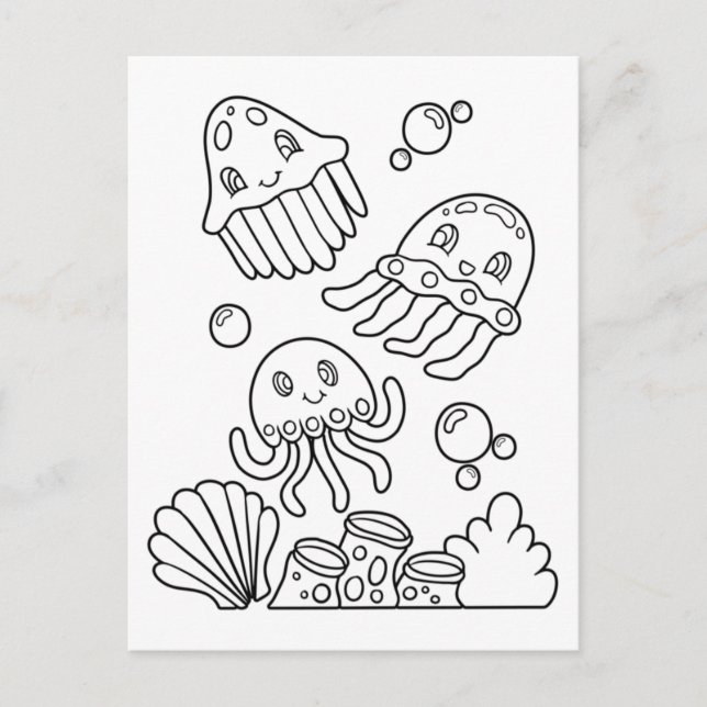 Color Me Jellyfish | Kinder-Aktivitätskarten Postkarte (Vorderseite)