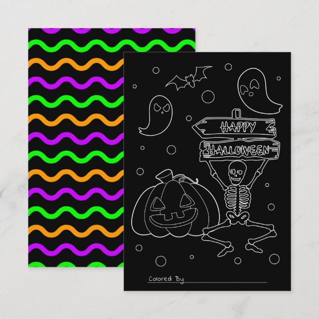 Color Me Kids Halloween Schwarzes Hintergrundfarbe Einladung (Vorne/Hinten)