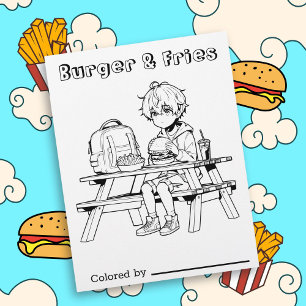 Color Me Page für Kinder Anime Boy Burger and Fr