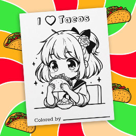 Color Me Page für Kinder | I Liebe Tacos Anime Gir