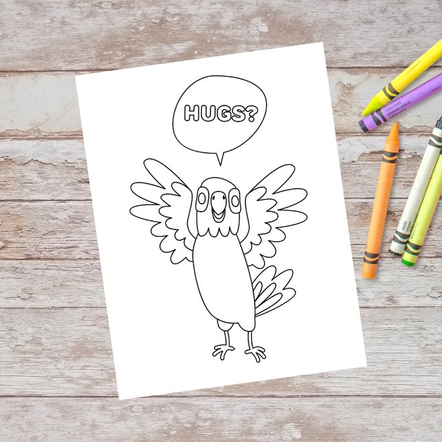 Color Me Parrot sagt Hugs | Aktivitätskarten Postkarte (Von Creator hochgeladen)