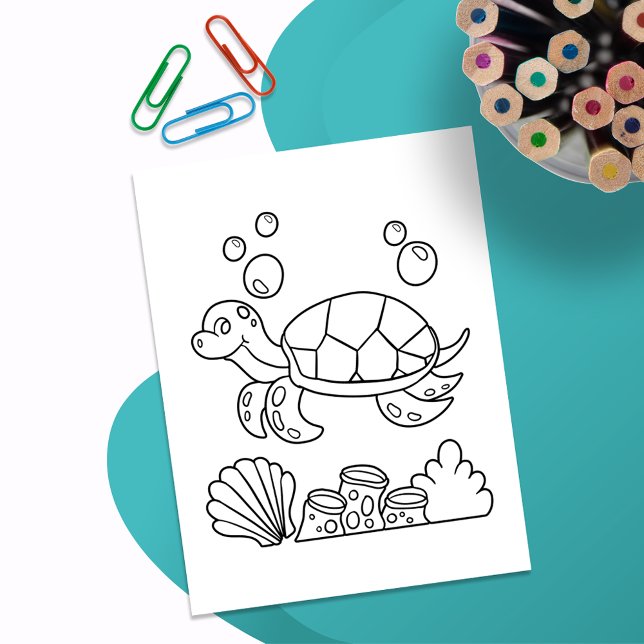 Color Me Sea Turtle | Kinder-Aktivitätskarten Postkarte (Von Creator hochgeladen)