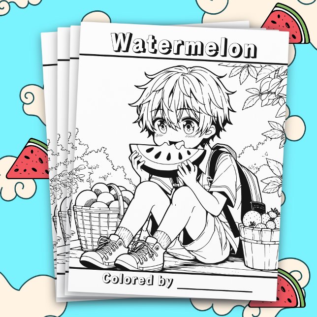Color-Me-Seite | Anime Boy aß Watermelon Flyer (Von Creator hochgeladen)