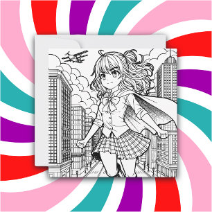 Color-Me-Seite Anime Superhero Girl Karte