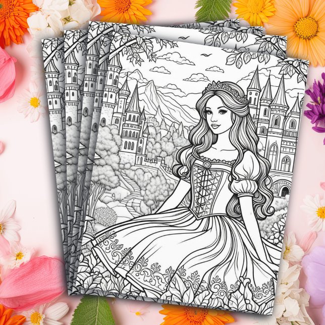 Color-Me-Seite | Hübsche Prinzessin und Schloss Flyer (Von Creator hochgeladen)