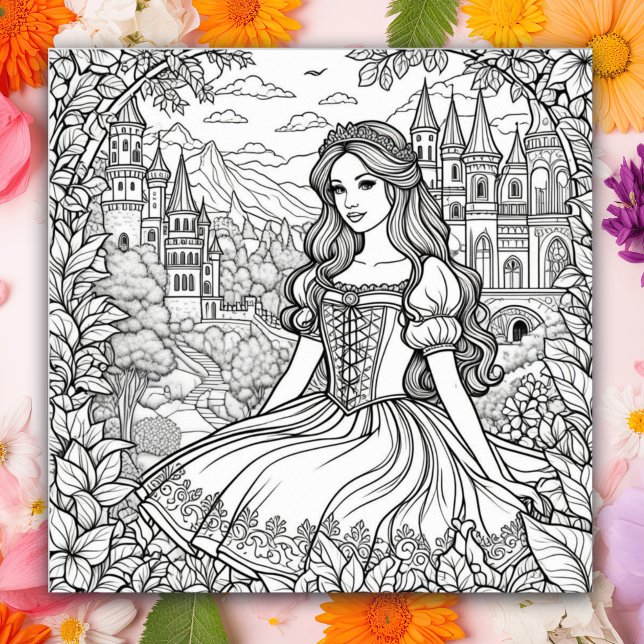 Color-Me-Seite | Hübsche Prinzessin und Schloss Poster (Von Creator hochgeladen)