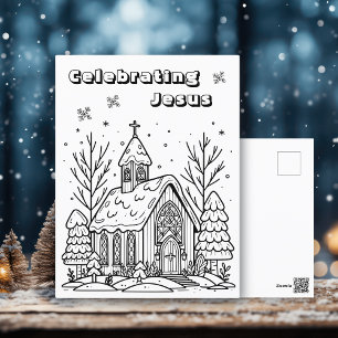 Color-Me-Seite   Weihnachtskirche Postkarte