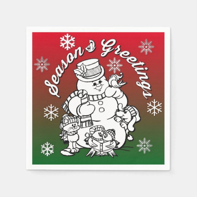 Color Me Snowman und Friends Christmas Napkins Serviette (Vorderseite)