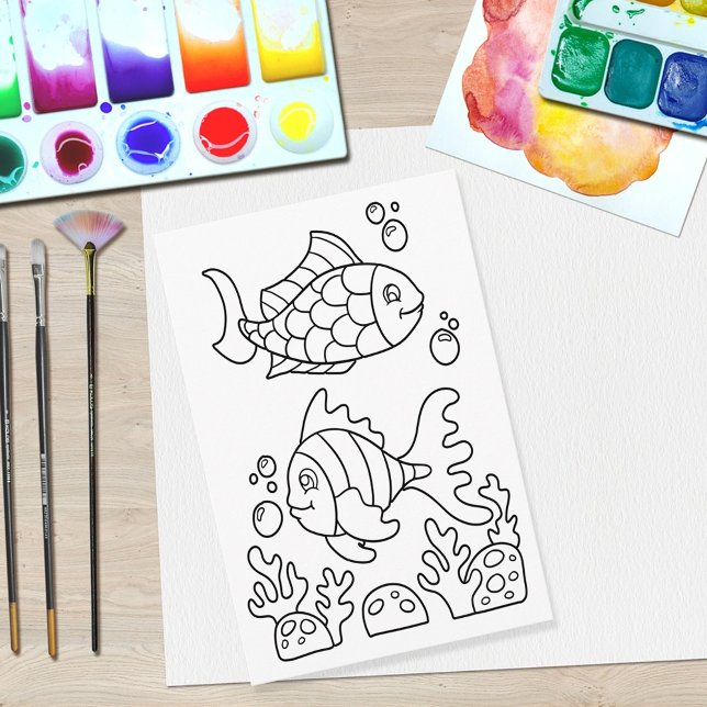Color Me Two Fish | Kinder-Aktivitätskarten Postkarte (Von Creator hochgeladen)