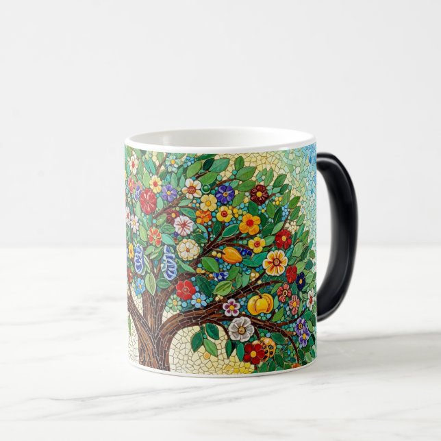 color morphing ceramic mug mosaic tree pattern verwandlungstasse (VorderseiteRechts)