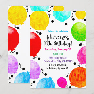 Color Pop Fun Party Ballons Geburtstagsfeier Einladung