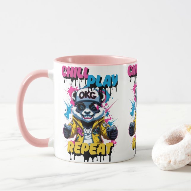 Color Pop Gaming Panda Art Tasse (Mit Donut)