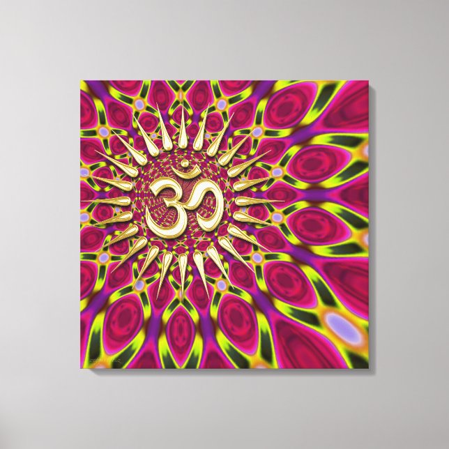 Color Rays Gold Om Sign Psychedelic Leinwand (Vorderseite)