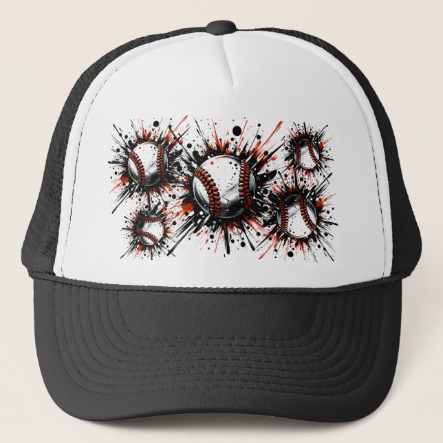 Color Splash of Baseballs Trucker Hat Truckerkappe (Vorderseite)