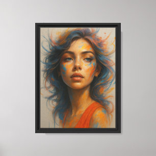 Color Splash Portrait einer Frau in Orange und Blu Leinwanddruck