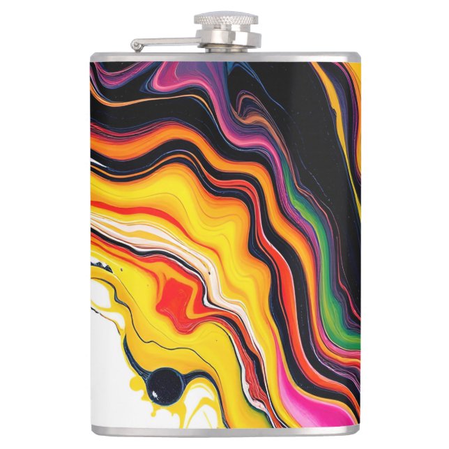 Color Splash Swirl - Vibrant Abstract Drip Art Flachmann (Vorderseite)