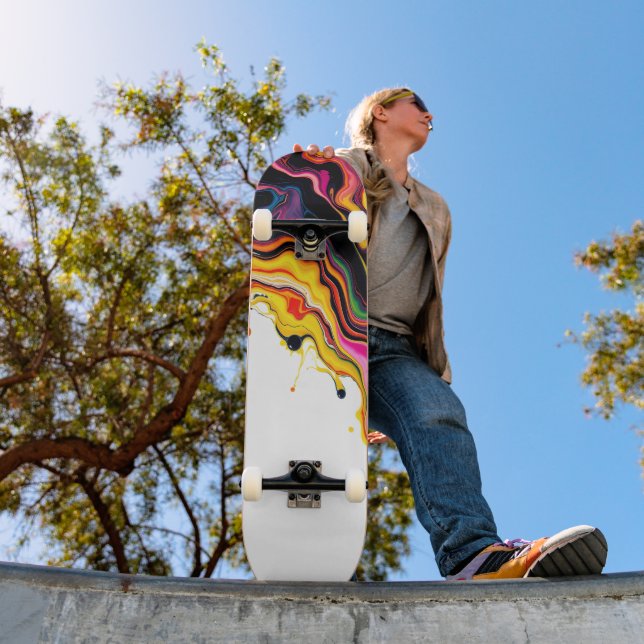 Color Splash Swirl - Vibrant Abstract Drip Art Skateboard (Außen 1)