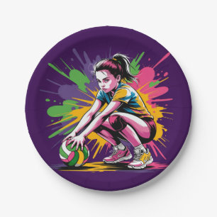 Color Splash Volleyball Girl Geburtstagsparty Pappteller