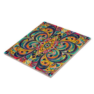 Color Symphony Mandala – Bold Psychedelic Floral Fliese