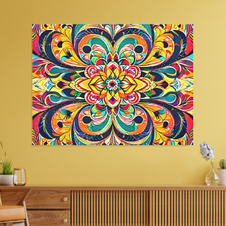 Color Symphony Mandala – Bold Psychedelic Floral Leinwanddruck