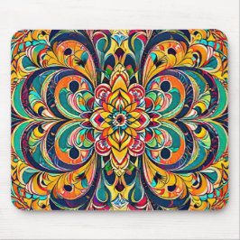Color Symphony Mandala – Bold Psychedelic Floral Mousepad