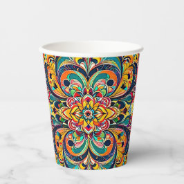 Color Symphony Mandala – Bold Psychedelic Floral Pappbecher