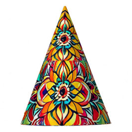 Color Symphony Mandala – Bold Psychedelic Floral Partyhütchen