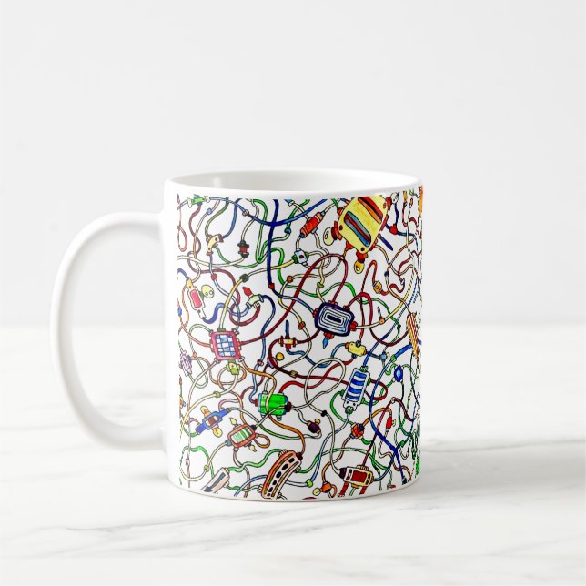 Color Tangled Electrical Wiring Cartoon Art Kaffeetasse (Links)