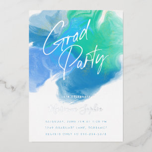 Color Wash Blue Green Grad Party Silver Folieneinladung