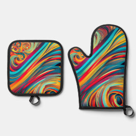 Color Wave Fusion – Modern Abstract Swirl Art Ofenhandschuh & Topflappen-Set