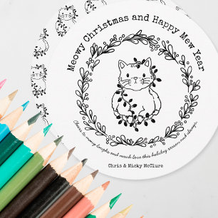 Color Your Own Cat Circle Christmas Feiertagskarte