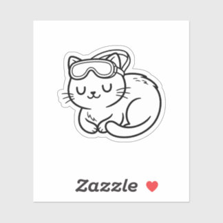 Color Your Own Kawaii Summer Cat Swimmer Aufkleber