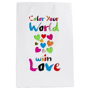 Color Your World mit Liebe - Vibrierendes Herzdesi Mittlere Geschenktüte