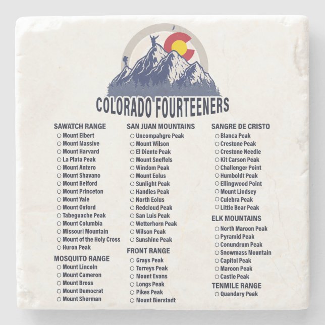 Colorado 14ers Fourteeners Bergsteigen Steinuntersetzer (Vorderseite)